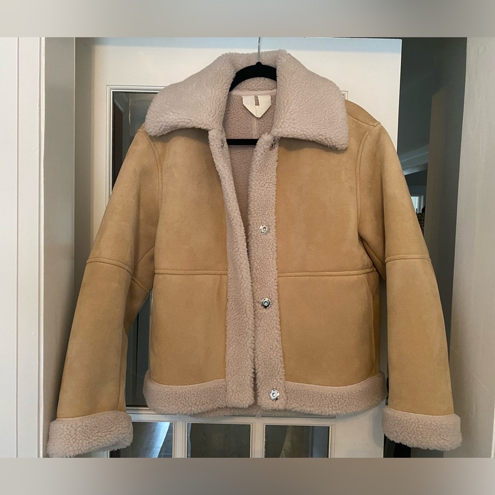 Arket Tan Shearling-Lined Bomber Jacket